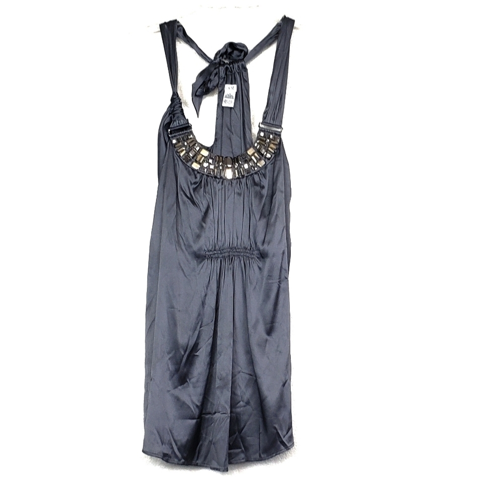Cache gray silk top with stone details
